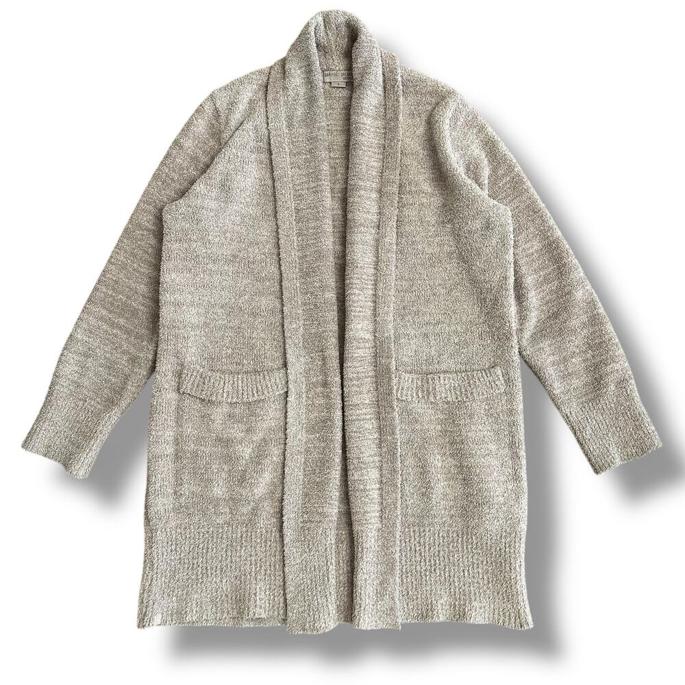 Barefoot Dreams CozyChic‎ Taupe Gray Cardigan Size S Soft Plush Knit Open Front